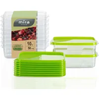 MiraHome Gefrierdosen 10x0,5L rechteckig grün – Vorratsdosen mit Deckel luftdicht – Transparente Frischhaltedosen mit Deckel – Aufbewahrungsbox Küche für Mealprep & Organisation – Austrian Quality