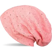 Stylebreaker Beanie mit Strass Nieten Applikation Koralle meliert