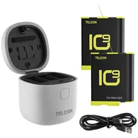 TELESIN Wasserdichtes 3-Fach-Ladegerät Allin box GoPro Hero 9 / 10 + 2 Akkus Gp-btr-905-gy-b