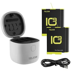 TELESIN Wasserdichtes 3-Fach-Ladegerät Allin box GoPro Hero 9 / 10 + 2 Akkus Gp-btr-905-gy-b