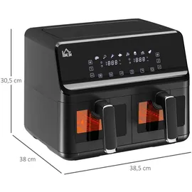 Homcom Dual Zone Heißluftfritteuse 8-in-1 8 L Airfryer 2 Kammern mit Sichtfenster, 2500W Heissluftfritteuse mit Innenbeleuchtung, Timer, 80-200°C, - Schwarz