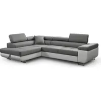 Ecksofa Aller, Hellgrau und Weiß Eco, Eckcouch mit Bettkasten und Schlaffunktion, L-Form Couch, Schlafsofa, Ottoman Links.