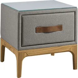 Nachtkommode BIRKENSTOCK "Iona", grau (hellgrau cww 29), B:51cm H:49,5cm T:43,5cm, Sideboards, mit Lederlaschen-Griff, mit Holzsockel in Eiche natur