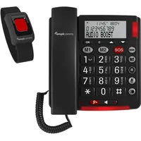 Amplicomms BigTel 50 Alarm Plus Schnurgebundenes Seniorentelefon für Hörgeräte kompatibel, inkl. Notrufsender, Wahlwiederholung