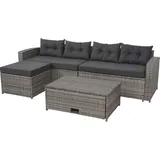 MCW J34 Polyrattan Lounge-Garnitur grau/dunkelgrau inkl. Kissen + Polster