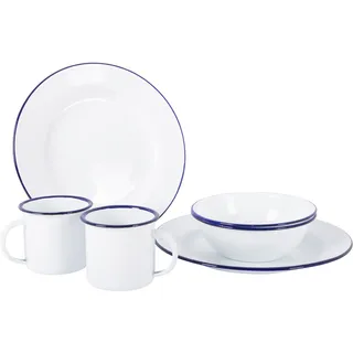 Bo-Camp Emaille Geschirr-Set 6-teilig weiß/blau