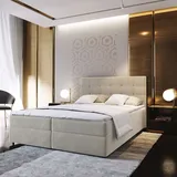 Masseno Boxspringbett GLOS 140x200 cm Komplett-Set mit Bonell Matratze und Topper, Polsterbett mit Bettkästen -Beige, COSMIC 10 - Beige