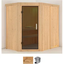 Sauna KARIBU "Clara", beige (naturbelassen), ohne Ofen, (ohne Ofen), Saunen, ohne Ofen