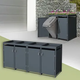 ML-Design Mülltonnenbox 4er mit Pflanzdach für 4 Mülltonnen, 240L 264x80x124cm Anthrazit, Stahl,