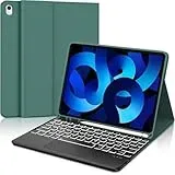 Hülle mit Tastatur für iPad Air 11 Zoll (M4/M3/M2) 2026/2025/2024, Bluetooth Tastatur Hülle für iPad Air 5/4 gen und Pro 11 4/3/2/1 Gen, 7 Farben Beleuchtete, QWERTZ Layout (Dunkelgrün-Touchpad)