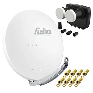 Digital Sat Anlage 2 Satelliten Astra/Hotbird - 4 Teilnehmer | Fuba DAA850W Sat Schüssel 85cm weiß + DUR-line MB6-QS Monoblock Quad LNB 6° (DVB-S2, HDTV, 4K/8K, 3D) + 8xF-Stecker vergoldet