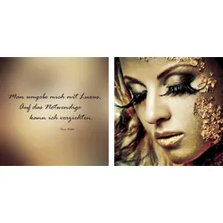 queence Leinwandbild »Reichtum«, Foto-Menschen-Kunst-Modern-Spa-Spa Bilder-Sprüche-Sprüche & Texte-Schriftzug-Schriftzüge-Kind, (Set), Premium-Leinwandstoff, Handarbeit aus Deutschland, Zitat, 2er Set queence Farbe Bild(er): goldfarben