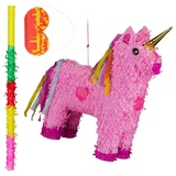 relaxdays Papierdekoration 3-teiliges Pinata Set Einhorn gelb|rosa|rot