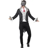 Halloween! Smiffys Großer Böser Wolf-Kostüm, Deluxe, Grau, mit Jacke, abnehmbarem Schwanz, vorgetäuschtem Hemd, Maske und Handschuhe