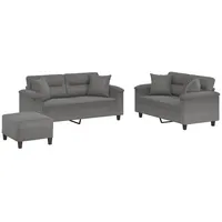 VidaXL 3-tlg. Sofagarnitur mit Kissen Dunkelgrau Mikrofasergewebe