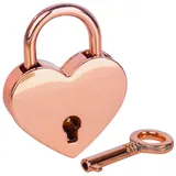 HMF Mini Deko Vorhängeschloss mit Schlüssel in Herzform | 3,9 x 3 x 0,7 cm | Roségold