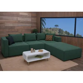 Mendler L-Sofa HWC-O54, Lounge-Couch mit Ottomane, erweiterbar modular rechts/links, Stoff/Textil 63x270x190cm ~ grün