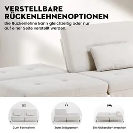 COMHOMA Schlafsofa mit Schlaffunktion, Futonbezug ausklappbar, ecksofa, Couch Gästebett, 3-Sitzer mit verstellbare Rückenlehne aus Kords... - Weiß