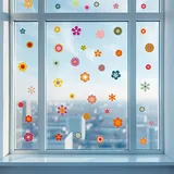 Finest-Folia Fensterbilder Retro Blumen 3xDinA4 Fensterfolie Aufkleber Kinderzimmer Y076-13