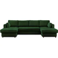 Lisa Design Anna, Wohnlandschaft U-Form, 7-Sitzer, mit Schlaffunktion und Bettkasten, aus Samt , Grün - Grün