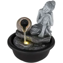 GLOBO Zimmerbrunnen Buddha Wasserfall Springbrunnen Deko LED-Licht H 19 cm Grau