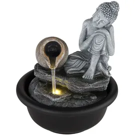 GLOBO Zimmerbrunnen Buddha Wasserfall Springbrunnen Deko LED-Licht H 19 cm Grau