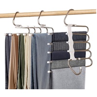 Hosenbügel Platzsparend 5 IN 1 Hosen Kleiderbügel Mehrfach aus Edelstahl Ausziehbar für Hosen Schals Jeans Kleidung Handtücher (2Pcs)