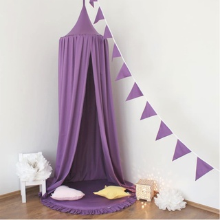 SHIKUN Baumwolle Lila Runde Kuppel Bett Baldachin Moskitonetz Bett Zelt Baby Moskitonetz Nordic Style Kinderzelt Bett Vorhang für Jungen, Mädchen, Kinderbett