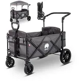 elvent® Allrounder Premium Bollerwagen - faltbar mit Dach | Sitzpolster, Hecktasche, Feststellbremse, Off-Road-Reifen, 5-Punkt-Gurt I 2 Kinder (Grau)