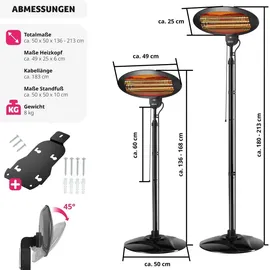 Tectake Infrarotheizstrahler Solaria Monolith 2000W höhenverstellbar - schwarz - Schwarz