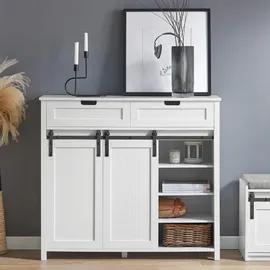 SoBuy Küchenschrank Sideboard mit Schiebetür Buffet Kommode Weiß FSB74-W