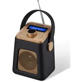 UEME Mini DAB+ DAB Digitalradio und UKW Radio mit Bluetooth Lautsprecher, Radiowecker, und Leder Verkleiden (Schwarz)