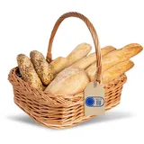 Creative Home Weidentablett Korbtablett mit Henkel | Boden aus unbehandeltem Sperrholz | 40x32 cm (+/- 2 cm) | Tablett mit Tragegriff für Brot, Obst | Serviertablett Weidenkorb zum Tragen Aufbewahren