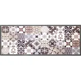 oKu-Tex Fußmatte | Schmutzfangmatte, Küchenläufer | Mosaik Muster Kacheln Kariert | Waschbar | Türvorleger für innen | rutschfest | grau/beige | 45 x 120 cm