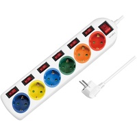 Logilink Steckdosenleiste, 6-fach, Schalter, einzeln schaltbar, weiß/mehrfarbig, 1.5m (LPS259)