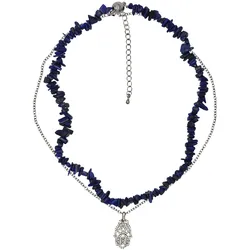 Kette mit Anhänger STEUER "Set Lapislazuli-Splitterkette und Kette mit Anhänger", blau, Halsketten, Damen, 49cm, Metall