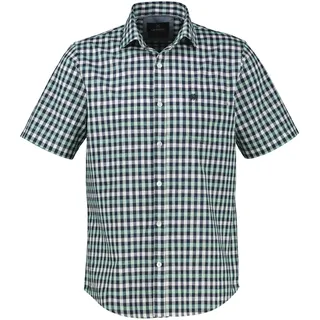 Kurzarmhemd LERROS, Herren, Gr. L, N-Gr, mint water, Web, Obermaterial: 100% Baumwolle, kariert, regular fit normal, ohne Ausschnitt, gerader Abschluss, Hemden, mit Logo Stickerei