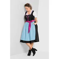 Dirndl SHEEGO "Große Größen" Gr. 48, Normalgrößen, bunt (schwarz-türkis) Damen Kleider mit Schürze und Bluse 3tlg.