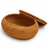 Xdyyjrasa Natürlicher Rattan-Weidenkorb mit Deckel, runde dekorative Box – Aufbewahrungskorb für die Organisation zu Hause für Schlüssel, Snacks, Obst, oval