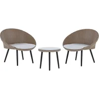 Beliani Bistro Set natürlich Rattan für 2 Personen mit Auflagen Hellbeige 70x82x75