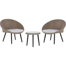 Beliani Bistro Set natürlich Rattan für 2 Personen mit Auflagen Hellbeige 70x82x75