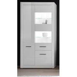 Furn.Design Vitrine in weiß Hochglanz Wohn- und Esszimmer Vitrinenschrank 100 x 198 cm Carrara