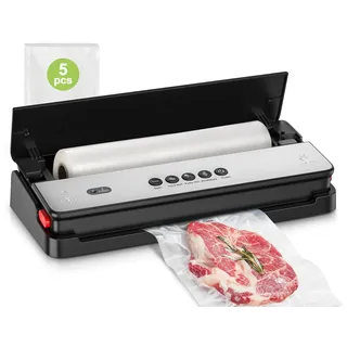 Bonsenkitchen Vakuumiergerät, für Trockene und Feuchte Lebensmittel Vakuumierer mit Eingebauter Cutter, Folienschweißgerät für Lebensmittel, inkl. 1 Rolle Folienbeutel, 5 Profi-Folienbeutel