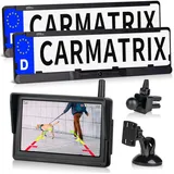 CARMATRIX DUO HD Solar Funk Rückfahrkamera mit 5" Monitor Rückfahrsystem für vorne und hinten mit Solarpanel für PKW