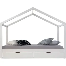 Homestyle4u Hausbett 90 x 200 cm Kiefer massiv weiß