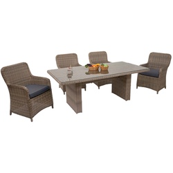 Poly-Rattan Garnitur MCW-E98, Balkon-/Garten-/Lounge-Set Sitzgruppe, Spun Poly halbrundes Rattan MVG beige Kissen grau
