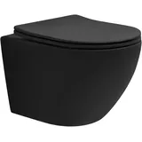 luxebath Wand Hänge WC Spülrandlos Schwarz Matt Kurz 49cm Tornadospülung
