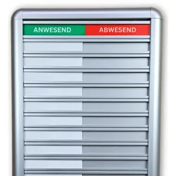 CombiCraft Anwesendheitstafel bzw. Abwesenheitstafel "Anwesend-Abwesend" in einem silberfarbenen Aluminiumschiebeprofil für 20 Personen - 257 x 580 mm