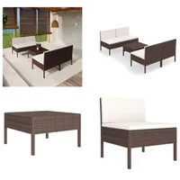 vidaXL 5 tlg. Garten Lounge Set mit Auflagen Poly Rattan Braun - Garten-Sofagarnitur - Garten-Sofagarnituren - Gartensofa-Set - Gartensofa-Sets - Braun