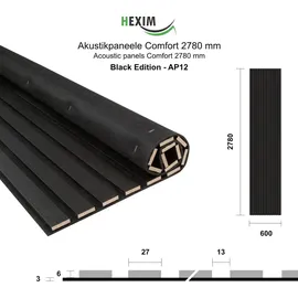 HEXIM Akustikpaneel HEXIM Schwarz 6 St. 278 x 60 cm